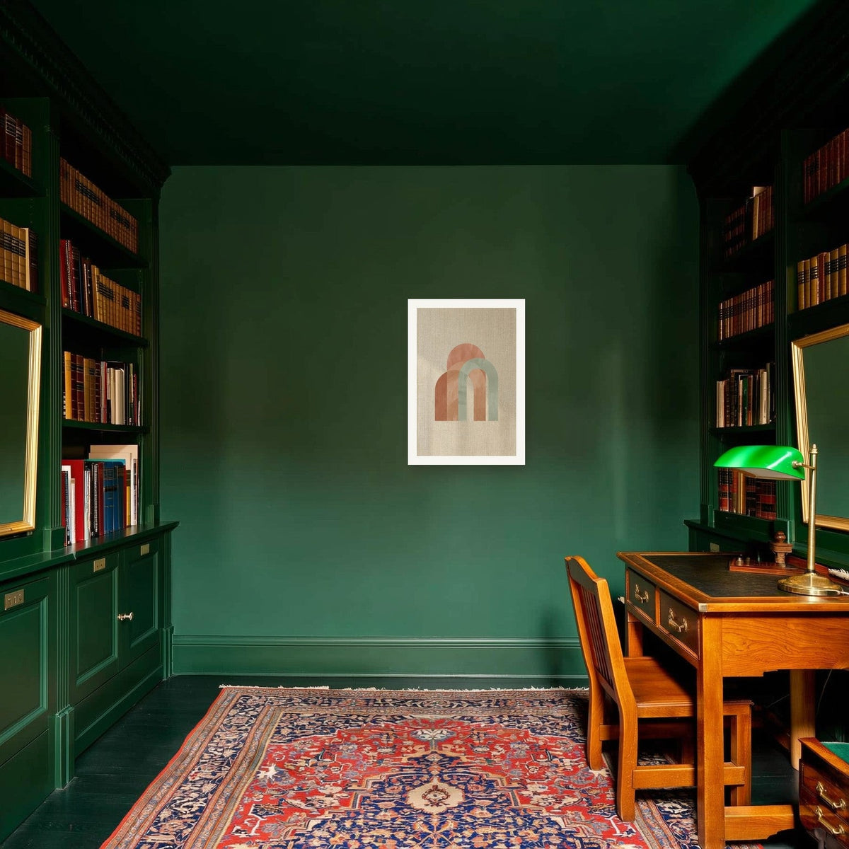 Earth Arch No. 1 — Large 40×60 cm print shown in a green library study
