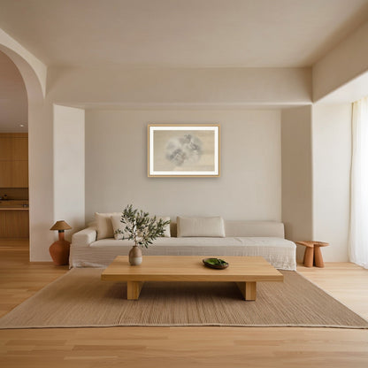 Vapor Abstract No. 1 — Large print in a solid oak frame above a linen sofa